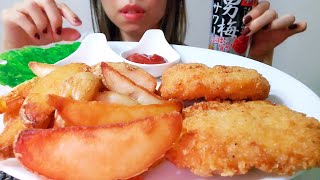 ASMR 咀嚼音|【女の晩酌】ざくざくフライドチキンとポテトで酒飲む/반주 후라이드 치킨/Fried chicken French fries【モッパン/evening drink】