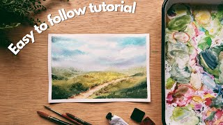 Country road landscape - watercolor tutorial