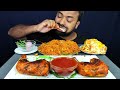 tanddori chicken leg piece fried eggs schezwan noodles chili salad mukbang eating big bites