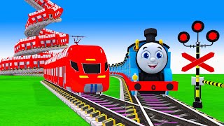 【踏切アニメ】複雑な電車 RED TRAINS Climbing Pynamid vs BABY THOMAS 🚍 Fumikiri 3D Railroad Crossing Animation