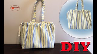 DIY YELLOW AND BLUE STRIPE CANVAS TOTE BAG TUTORIAL