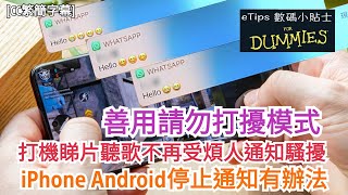 善用請勿打擾模式｜打機睇片聽歌不再受煩人通知騷擾｜iPhone Android 停止通知有辦法｜eTips for Dummies 數碼小貼士｜手機教學｜CC繁簡字幕｜廣東話