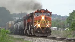 BNSF Seven trains at East Cabin East Dubuque, IL May 23, 2022