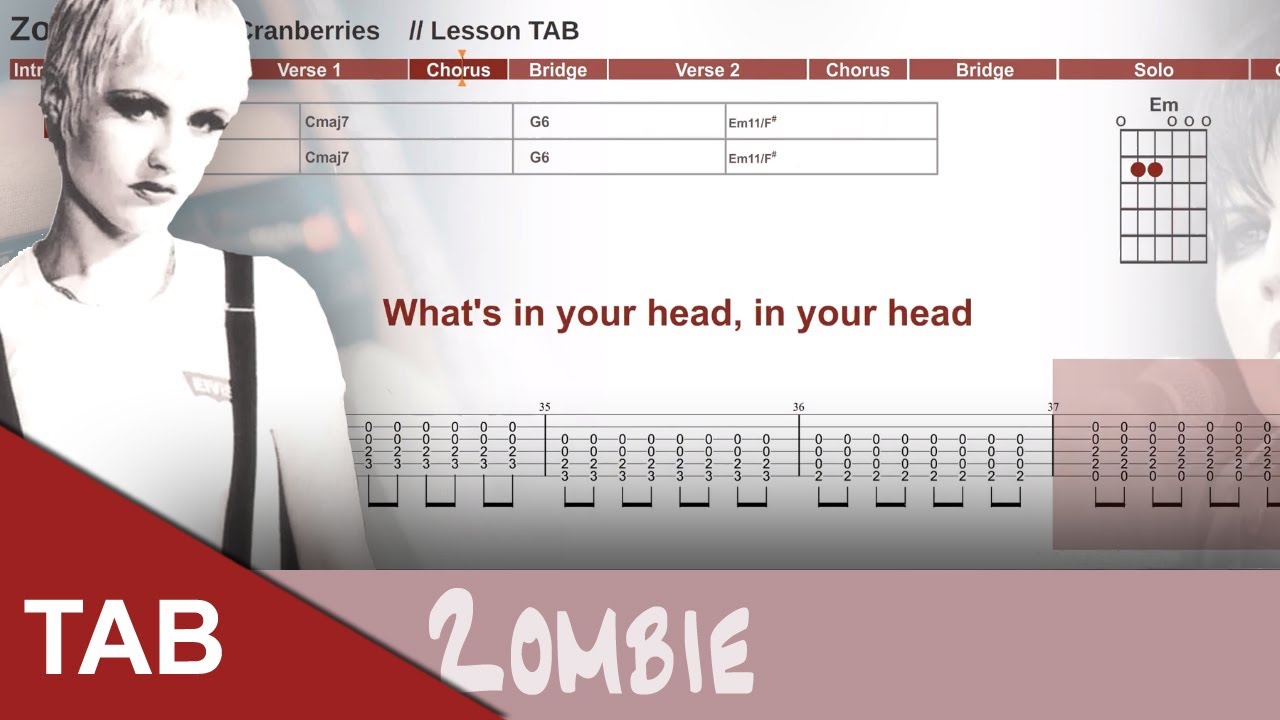 Zombie - The Cranberries - Guitar Tab Lesson With Chords - YouTube