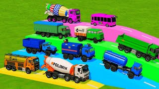 TRANSPORTING CARS, AMBULANCE, POLICE CARS COLORFULL, FIRE TRUCK OF COLORS WITH TRUCKS! FS22