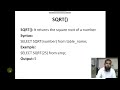 SQL Functions -  Numeric Functions(ABS(), Power(), Round(), SQRT(), Mod(), Ceil(), Floor())