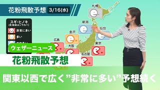 花粉飛散予想 関東以西で広く”非常に多い”予想続く