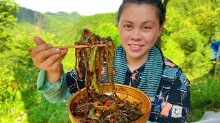 地裏的西瓜可以吃了，再做個涼拌辣椒海帶，配上小米椒辣得一身汗Rural simple life is also very good