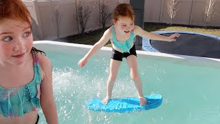 ADLEY can POOL SURF 🏄‍♀️  Hot Tub surfing in our backyard and Navey learns how to paint crafts!!