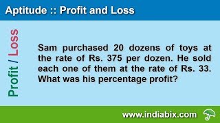 Sam purchased 20 dozens of toys | Profit and Loss | Aptitude | IndiaBIX