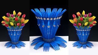 Ide Kreatif Vas Bunga dari Sendok Garpu | Flower vase with Plastic Fork