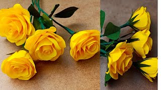 How to Make Crepe Paper Roses || Yellow Crepe Roses Making || Realise Roses ||  simplecraftdiy