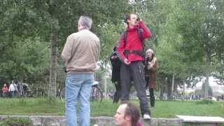 Man jerks off to street band in Mauerpark - Berlin, Germany.