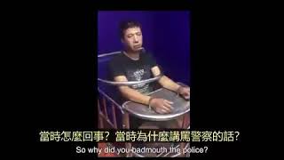 Man in chinese tiger chair interviewed about motorcycles.