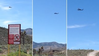 Black Hawk Helicopter Buzzed Tour Group at Front (Line) Gate of Area 51