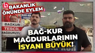 Emeklilik hakkı isteyen Bağkur mağdurlarının büyük isyanı! Bakanlık önünde anahtar bıraktılar!