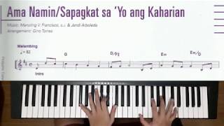 Ama Namin (piano tutorial) melody, chords and possible chords with sheet music