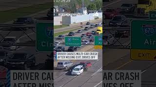 Driver causes multi-car crash after missing exit, drives off