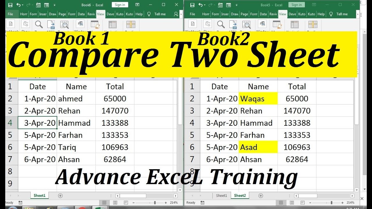 Compare Two Excel Sheets And Highlight Differences - YouTube