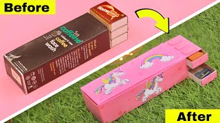 How to make pencil box with waste box and matchbox || DIY pencil box from matchbox
