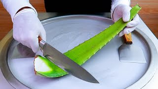 Aloe vera ice cream rolls street food - ايسكريم رول على الصاج صبار