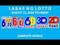 9pm Lotto Result Today August 15 2024 | PCSO Complete Details