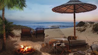 Campfire on the Beach Ambience with Crackling Fire & Ocean Waves for Relaxation