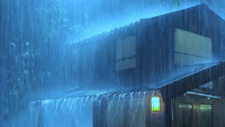 Heavy Rain Covering the Farmhouse in Forest at Night - Rain Sounds on Tin Roof for Sleeping, Relax