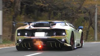 【豪快なアフターファイヤー連発⁈🔥🔥】ランボ軍団の爆音フル加速サウンド‼Lamborghini corps roaring acceleration sound 　Supercars in Japan