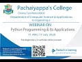 Python Programing and its Applications | Pachaiyappa's College, Chennai | Pantech e learning