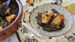 Baked Cod with wild Spinach and Herbs - Ψητός Μπακαλιάρος με Σπανάκι και Μυρωδικά