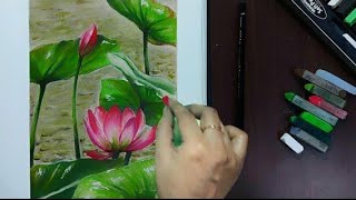 Soft Pastel Drawing - How to Draw Realistic Lotus and Leaves (step by step) - Realistic painting.