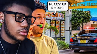 CRAZY!! GuddaE Reacts To Connecting To Drive Thru Headset Prank!!