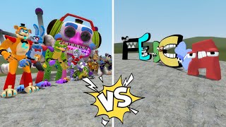 ALL FNAFs 1-9 SECURITY BREACH ANIMATRONICS VS ALL ALPHABET LORE FAMILY In Garry's Mod!