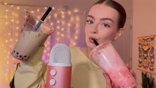 ASMR boba mukbang while rambling about movies & tv shows🧋close whispers, mouth sounds