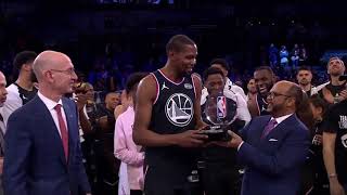 Kevin Durant wins the 2019 ASG MVP presented by Adam Silver. NBA All Stars 2019.
