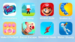 Commuters, Mr Jump, Mario Run, Snaker.io, Make It Perfect, Bacon Escape, Stickman Hook, Water Shooty