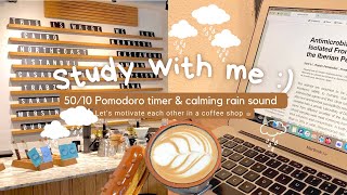 2 HOURS STUDY WITH ME 📚on a RAINY DAY 🌧️| 50/10 Pomodoro timer ⏰ Rain Sound 💖real-time no music