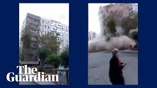 Turkey earthquake footage captures moment building collapses in İzmir