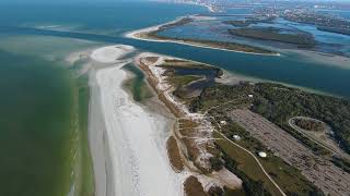 Aerial view of North beach, Fort DeSoto and Shell Key during low tide. Filmed with DJI Air 3s.