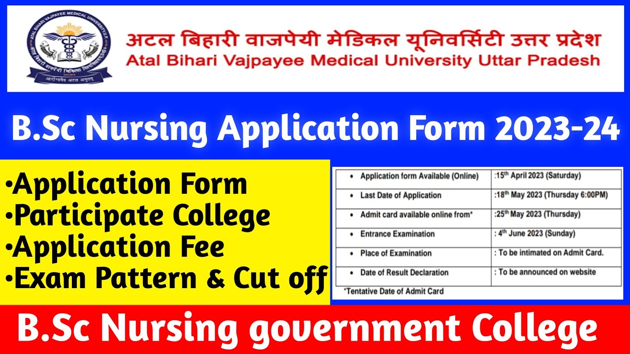 Atal Bihari Vajpayee University Lucknow Bsc Nursing Application Form ...