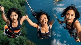 Beautiful Woman Bungees With Ropes In A Beautiful Place#Asmr #Bungee#Funny#Challenge