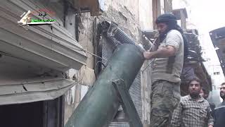 Syrian large caliber mortar firing propane tanks with explosives