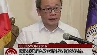 24Oras: Korte Suprema, naglabas ng TRO laban sa pag-DQ ng COMELEC kay Poe