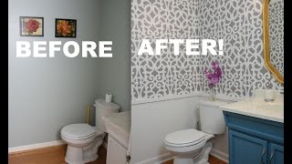My Colorful Small Gray Bathroom Makeover With Stencils! - ThriftDiving.com My Colorful Small Gray Bathroom Makeover With Stencils! - ThriftDiving.com
