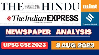 UPSC CSE CURRENT AFFAIRS | 8 Aug 2023 - The Hindu + Financial Express + The Mint  #upsc #news