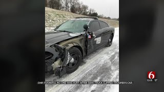 OHP Trooper Uninjured After Patrol Car Clipped By Semi On the Turner Turnpike