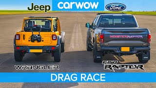 Ford F150 Raptor vs Jeep Wrangler – DRAG RACE, ROLLING RACE & BRAKE TEST