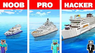 Minecraft NOOB vs PRO vs HACKER: LUXURY YACHT BOAT HOUSE BUILD CHALLENGE in Minecraft Animation