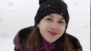 a Smiling Girl Turning Head in Winter in Slo-Mo.